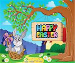 Image with Easter bunny and sign 5 - eps10 vector illustration.