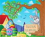 Image with Easter bunny and sign 9 - eps10 vector illustration.
