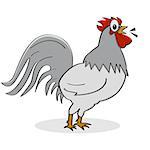 Cartoon illustration showing a gray rooster singing