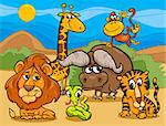 Cartoon Illustration of Scene with Wild African Animals Characters Group