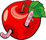 Cartoon Illustration of Funny Worm in the Apple Fruit