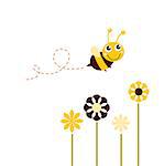 Adorable spring Bee flying around flowers. Vector