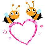 Adorable love Bees with Heart. Vector Illustration