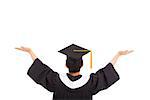 graduation student wearing a mortarboard and open hands