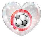 Japan soccer football ball flag love heart concept with the Japanese flag in a heart shape and a soccer ball flying out