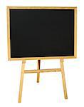 Small empty black wooden blackboard isolated on white with clipping path