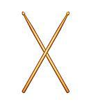 Crossed pair of wooden drumsticks on white background