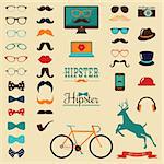 Hipster Colorful Retro Vintage Vector Icon Set