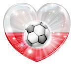 Poland soccer football ball flag love heart concept with the Polish flag in a heart shape and a soccer ball flying out
