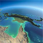 Highly detailed planet Earth in the morning. Exaggerated precise relief lit morning sun. Detailed Earth. Australia and Papua New Guinea. Elements of this image furnished by NASA