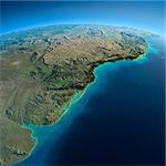 Highly detailed planet Earth in the morning. Exaggerated precise relief lit morning sun. Detailed Earth. South America. Rio de La Plata. Elements of this image furnished by NASA