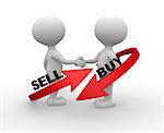 3d people - men, person with arrowa. Words "buy" and " sell'