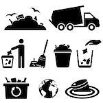 Garbage, trash and waste icon set