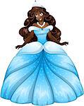 Vector illustration of a beautiful african princess in blue dress.