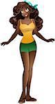 Vector illustration of an african teenage girl in tanktop and short pants.