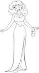 Vector illustration coloring page of an african woman in an evening dress.