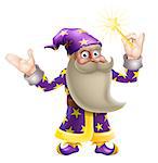 An illustration of a cartoon wizard character waving a magic wand