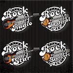 set of vector icons with guitars and various inscriptions