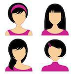 Vector woman face icons with various hair style