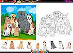 Cartoon Illustrations of Funny Purebred Dogs Characters Group for Coloring Book with Elements Set