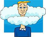 Cartoon Humor Concept Illustration of Head in the Clouds Saying or Proverb