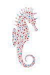 Abstract Seahorse made of red and blue balls on white background