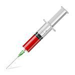 Medical syringe with blood isolated on white background