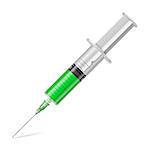 Syringe with green liquid isolated on white background