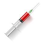 Illustration of syringe with blood isolated on white background