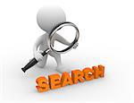 3d people - man, person with magnifying glass and word "Search". Search concept