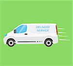 White delivery van on the green background