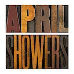 The words APRIL SHOWERS written in vintage letterpress type