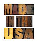 The words MADE IN THE USA written in vintage letterpress type