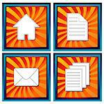 Four glossy web icons with symbols mail document documents and home