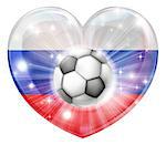 Russia soccer football ball flag love heart concept with the Russian flag in a heart shape and a soccer ball flying out