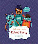 Robot Party Invitation Card Design. Vector Illustration