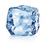 Cube of blue ice isolated on a white background