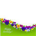Background With Pansies And Leaf, With Gradient Mesh, Vector Illustration