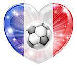 France soccer football ball flag love heart concept with the French flag in a heart shape and a soccer ball flying out
