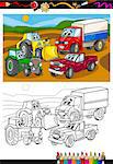 Coloring Book or Page Cartoon Illustration of Vehicles and Machines or Trucks Cars Comic Characters for Children