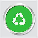 White vector recycle sign on green button