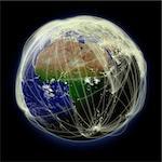 Network of flight paths over Africa on blue planet Earth isolated on black background. Highly detailed planet surface. Elements of this image furnished by NASA.