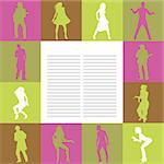 Vector card with dancing people silhouettes