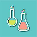 Two retro colorful test tubes on blue background