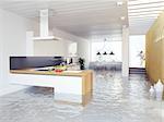 flooding kitchen modern interior (3D concept)