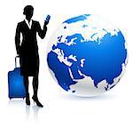 Businesswoman traveler with Globe Original Vector Illustration Traveling Around The World Ideal for business concepts