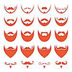 Different styles on red hair beard icons set isolated on white