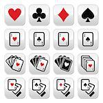 Vector buttons set of cards - hearts, diamonds, spades and clubs isolated on white