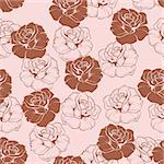 Seamless vector floral pattern with pink and dark, chocolate brown roses on sweet baby pink background. Beautiful abstract vintage texture with pink flowers and cute background.
