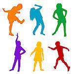Set of colored silhouettes of children playing